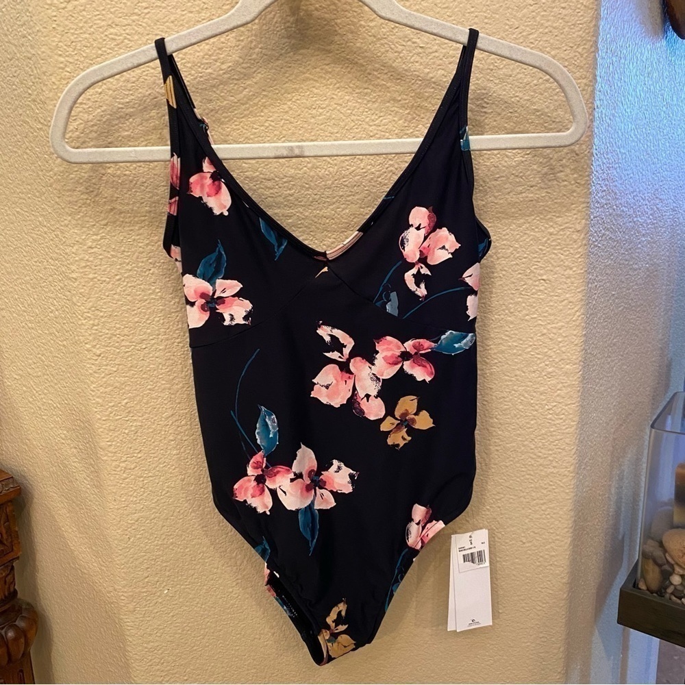 NWT~RIPCURL Black Floral One Piece Swimsuit Size Small